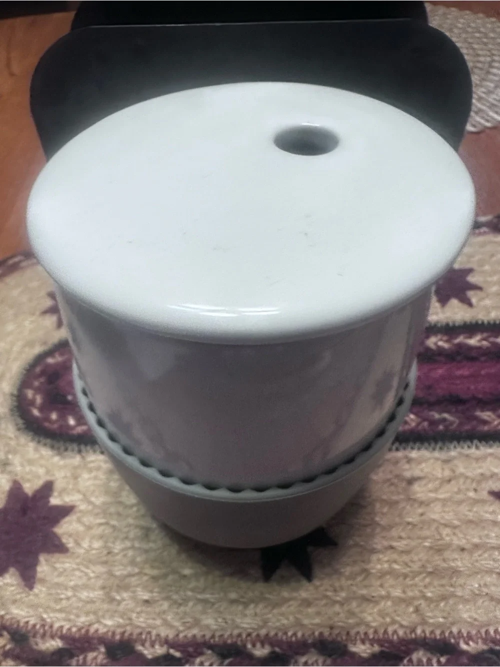 Pampered Chef White Ceramic Cooker with Gray Silicone Grip